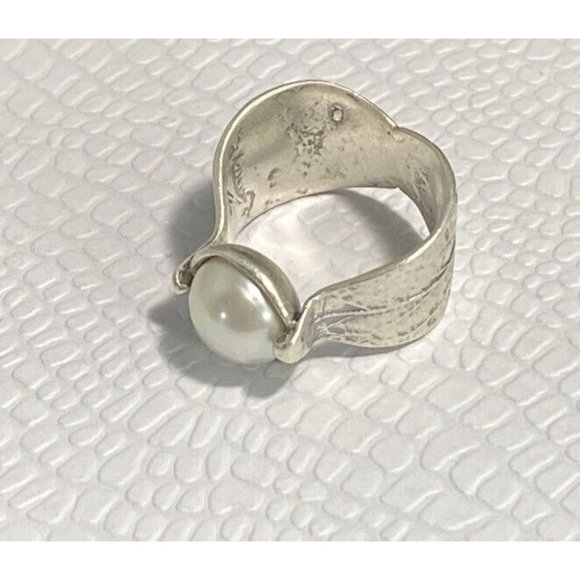 SILPADA 925 STERLING SILVER 925 Pearl RING Size 7 Retired Floral Leaf Etched - Picture 8 of 8